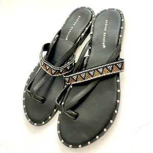NEW Women’s Andrea Puccini Beaded Leather Thong Sandals in Black Size 41 EU